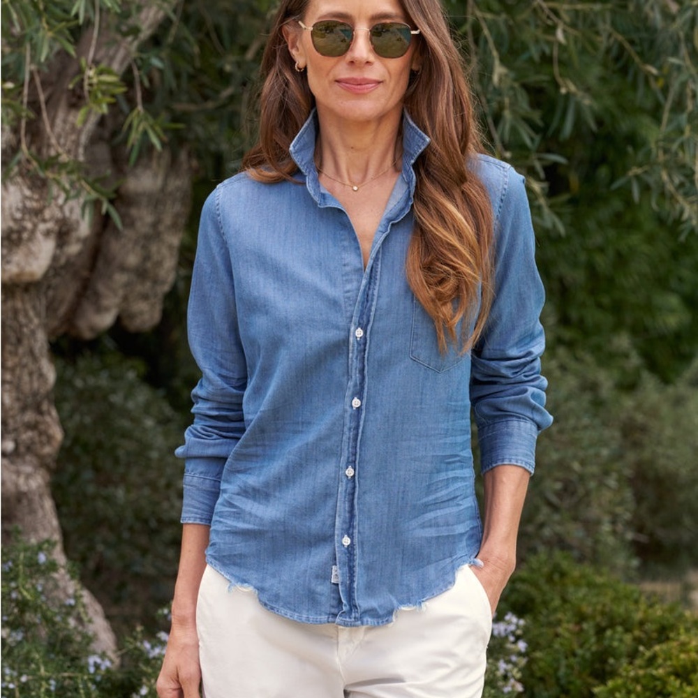 Frank and Eileen Barry | Size Small Tailored button up shirt, lightweight denim